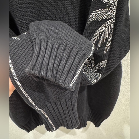 Carmar 100% Cotton Black Knit Longline Oversized Palm Tree Rhinestone Sweater S - Picture 6 of 17